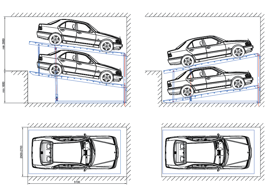 Σχεδιο Μηχανική θέση στάθμευσης για 2 (4) αυτοκίνητα με ανάκλιση ΒΙΟΜΑΝ 13Υ2ΑSN (13Y4ASN)